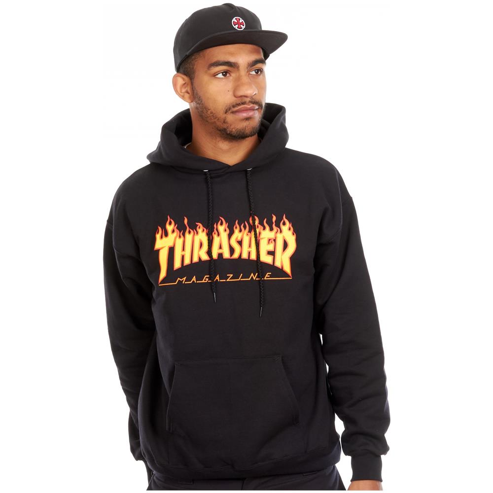 Felpa Con Cappuccio Thrasher Flame Logo Nero (s, Nero) - Foto 1