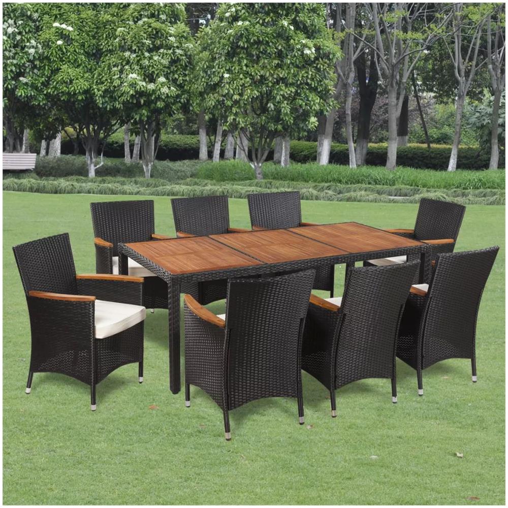 Set Da Pranzo Da Giardino 9 Pz Con Cuscini In Polyrattan - Foto 1