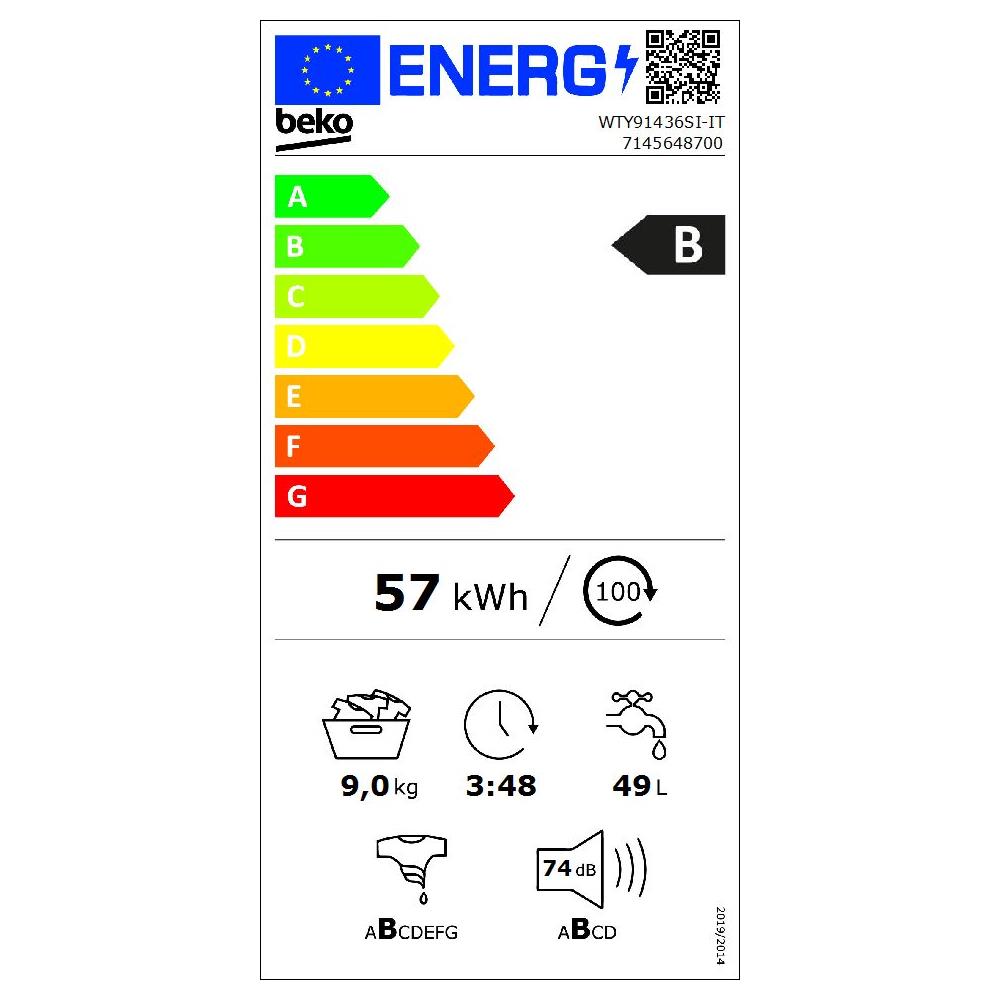 Lavatrice Standard WTY91436SSIT Opti Sense 9 Kg Classe B Centrifuga 1400 giri - Foto 2