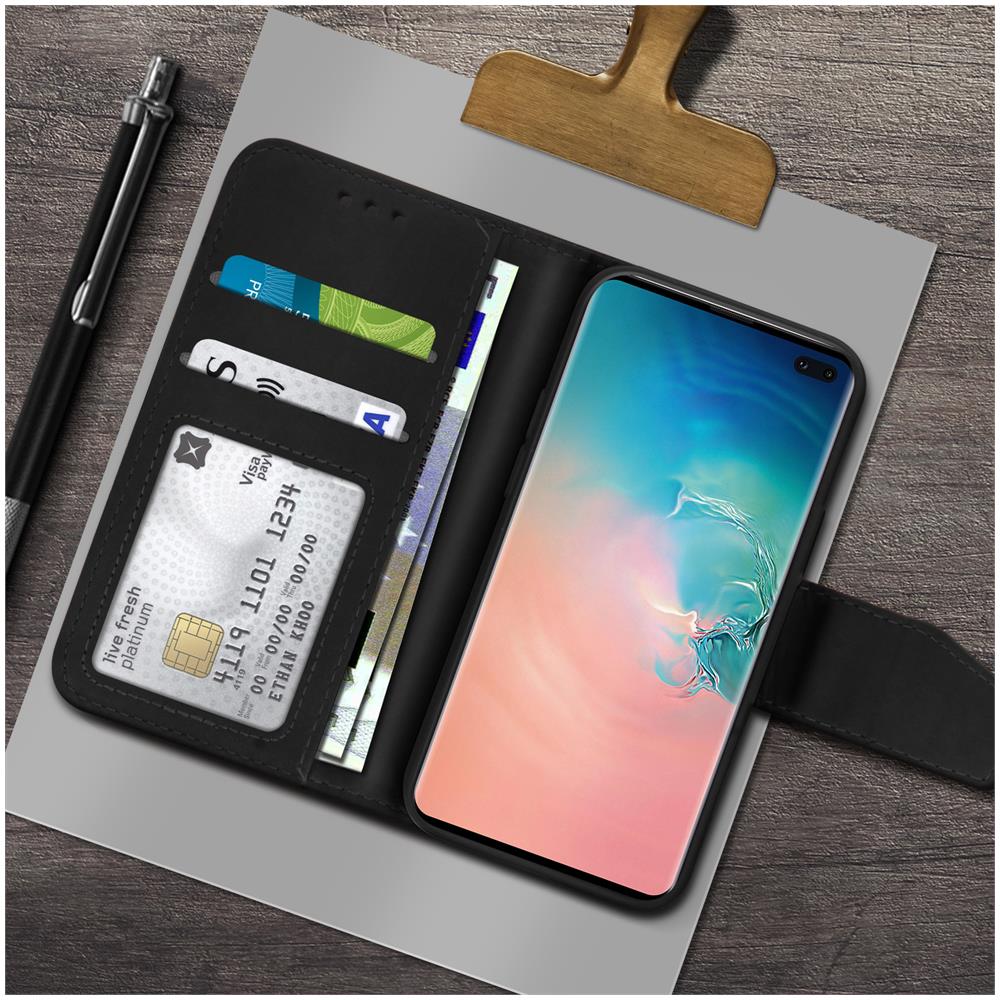 Custodia Samsung Galaxy S10 Plus Porta Carte Pelle Funzione Stand Premium Nero - Foto 2