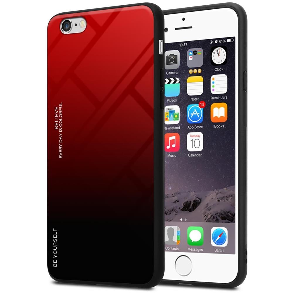 Custodia Compatibile Con Apple Iphone 6 / 6s In Rosso - Nero - Coperchio Protettivo Bicolore In Vetro Temperato E Silicone Tpu - Foto 1