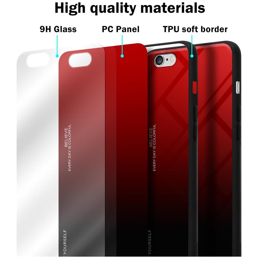 Custodia Compatibile Con Apple Iphone 6 / 6s In Rosso - Nero - Coperchio Protettivo Bicolore In Vetro Temperato E Silicone Tpu - Foto 7