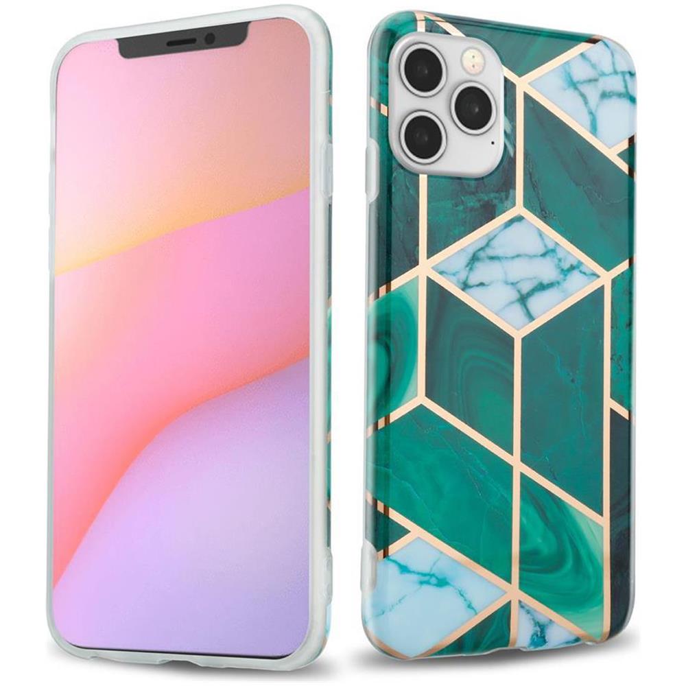 Custodia Compatibile Con Apple Iphone 12 / Iphone 12 Pro (6,1 Zoll) In Marmo Oro Bianco Verde Scuro No. 6 - Coperchio Protettivo In Silicone Tpu Con Motivo A Mosaico - Foto 1
