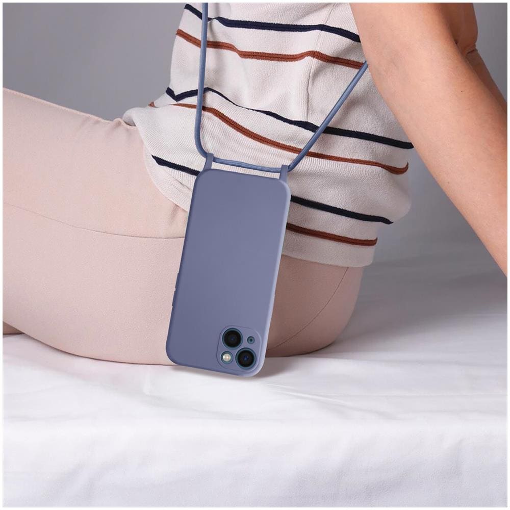 Cover Semirigida Per Iphone 13 Cordino Nylon 80 Cm Viola Chiaro - Foto 5