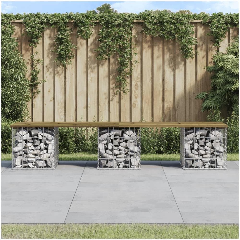 Panca da Giardino Design Gabbione 203x44x42 cm Pino Impregnato - Foto 1