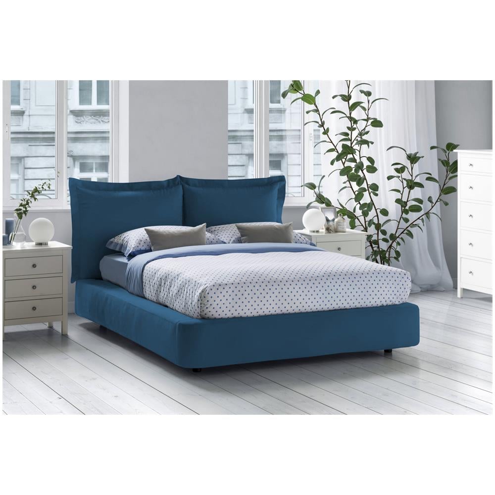 Letto Matrimoniale Cornelia, Letto Contenitore Con Rivestimento In Tessuto, 100% Made In Italy, Apertura Frontale, Adatto Per Materasso 160x190 Cm, Blu - Foto 1