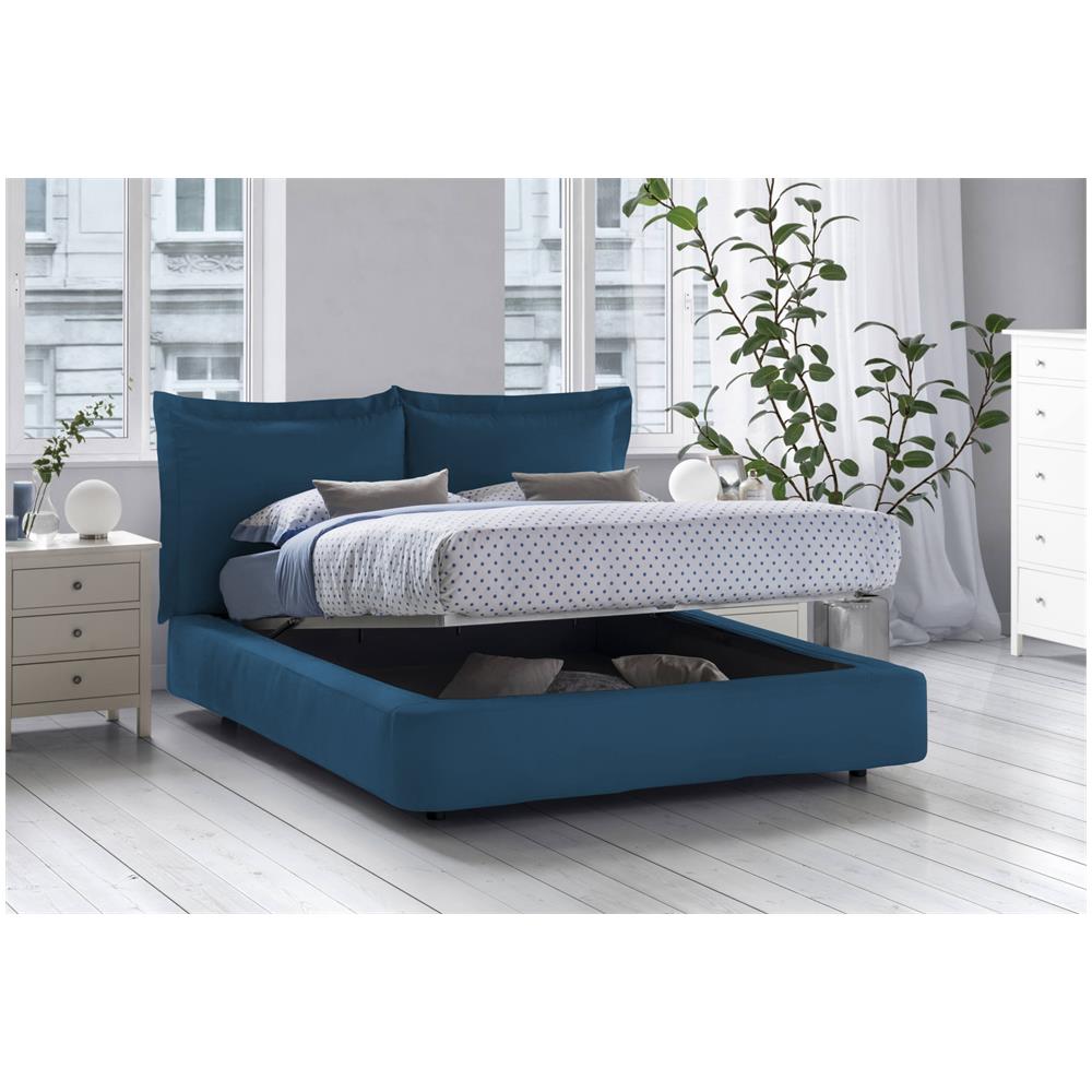 Letto Matrimoniale Cornelia, Letto Contenitore Con Rivestimento In Tessuto, 100% Made In Italy, Apertura Frontale, Adatto Per Materasso 160x190 Cm, Blu - Foto 2