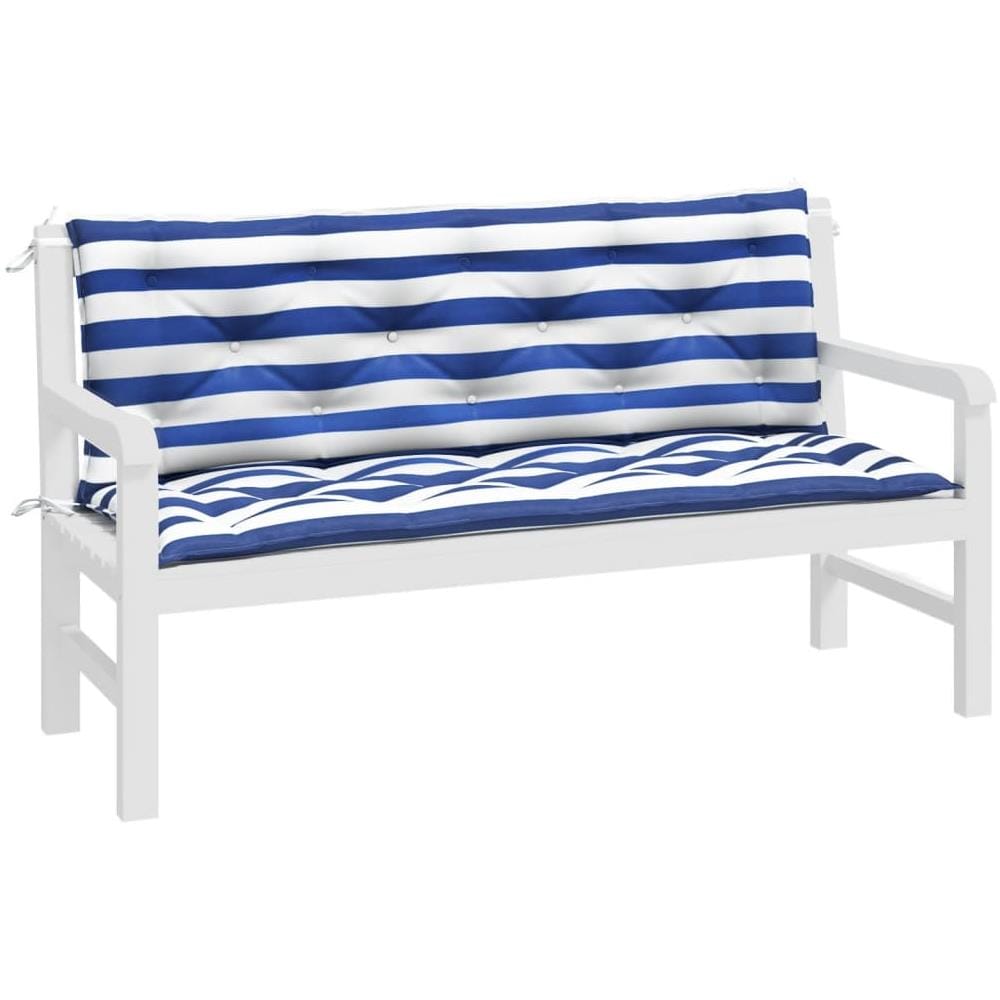 Cuscini Panca Giardino 2pz Righe Bianche Blu 150x50x7cm Tessuto - Foto 3