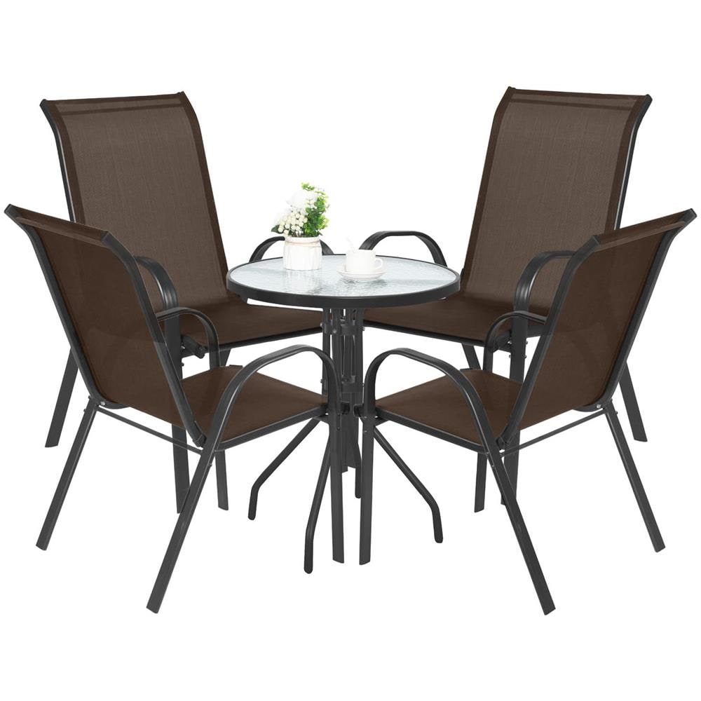 Set da giardino ISLAND con 4 sedie SOFIA marroni da 60 cm - Foto 1