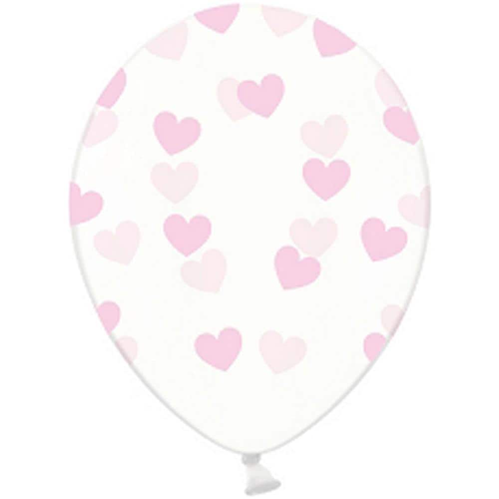 Partydeco - 6 Palloncini Trasparenti Con Cuori Rosa - Foto 1