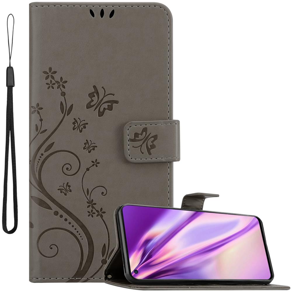 Custodia Compatibile Con Oneplus 9rt 5g In Grigio Fiore - Coperchio Protettivo In Design Floreale Con Chiusura Magnetica, Funzione Stand E Slot Per Carte - Foto 1