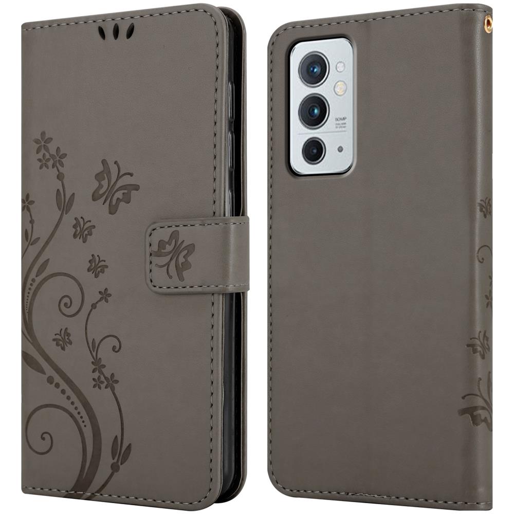 Custodia Compatibile Con Oneplus 9rt 5g In Grigio Fiore - Coperchio Protettivo In Design Floreale Con Chiusura Magnetica, Funzione Stand E Slot Per Carte - Foto 8