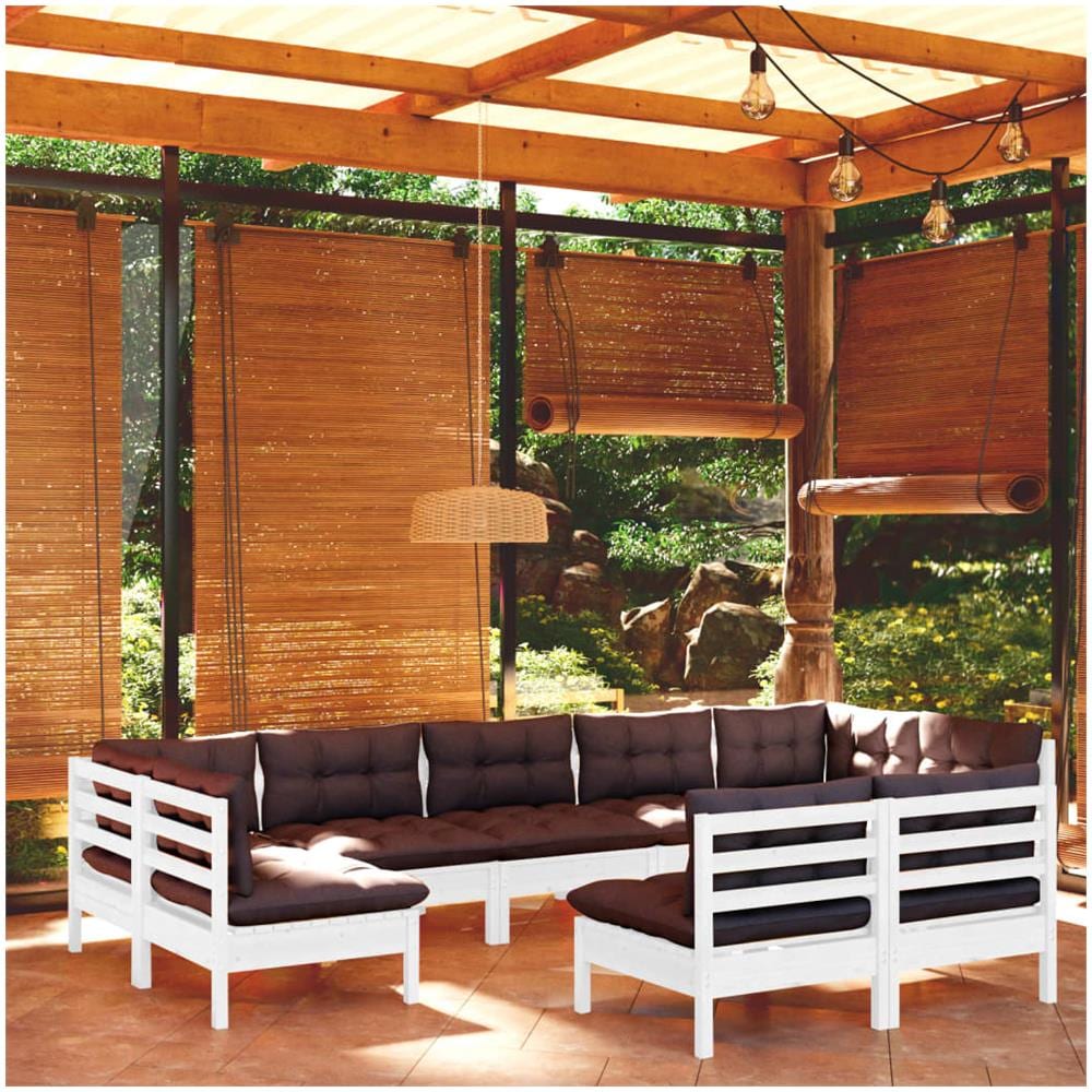 Set Divani Da Giardino 9 Pz Con Cuscini Bianchi Legno Di Pino - Foto 1