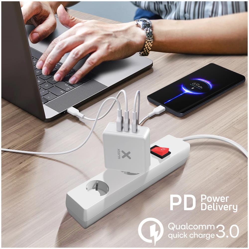 Caricatore Da Parete 140w Tecnologia Gan 2 Usb-c + Usb Volt Bianco - Foto 6