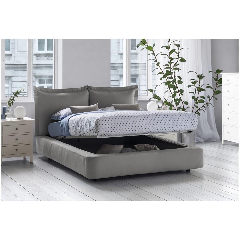 Letto Matrimoniale Cornelia, Letto Contenitore Con Rivestimento In Tessuto, 100% Made In Italy, Apertura Frontale, Adatto Per Materasso 160x190 Cm, Grigio - Foto 2