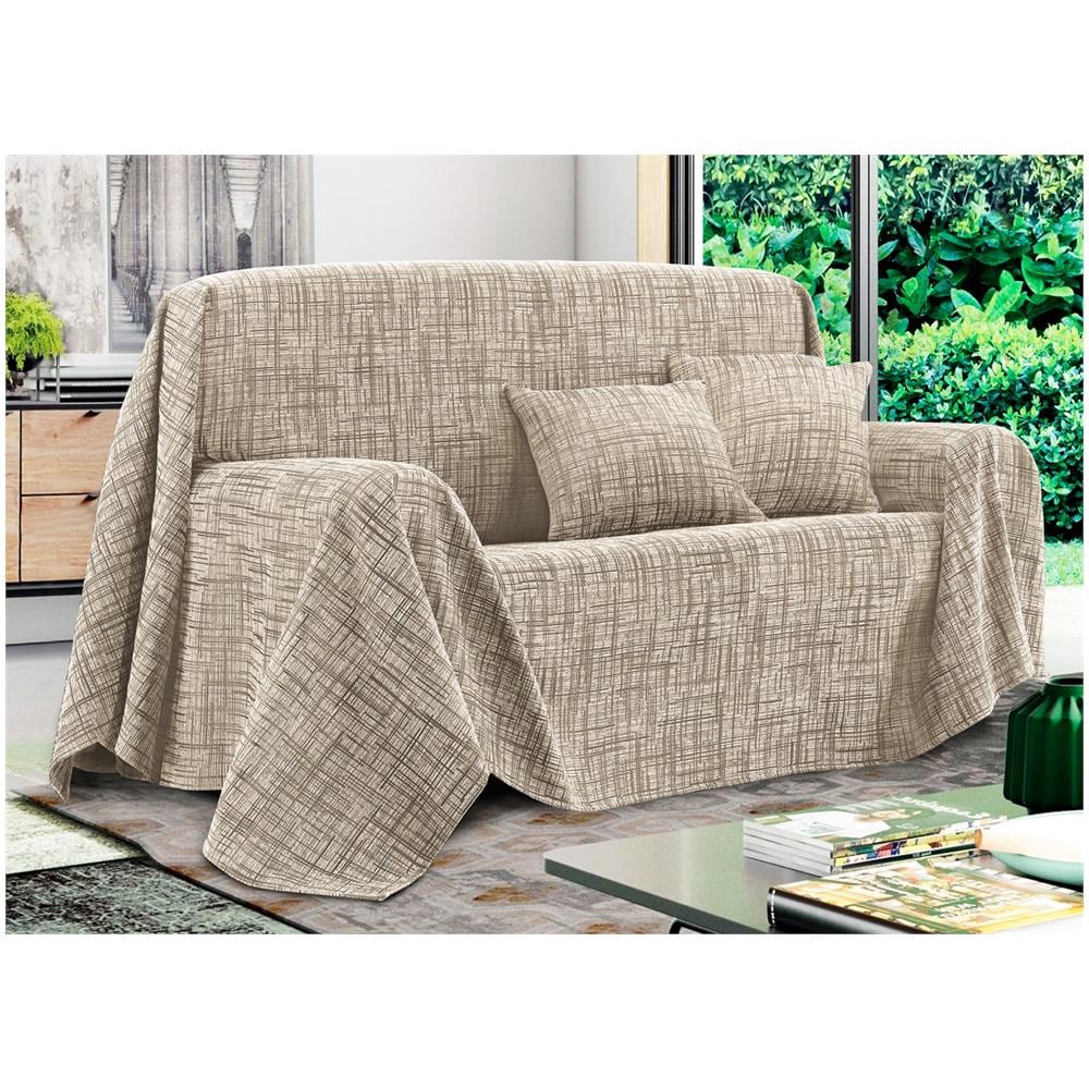 Telo Arredo Copridivano Multiuso Copritutto Misto Cotone Modello Multirighe 260x260 Corda - Foto 1