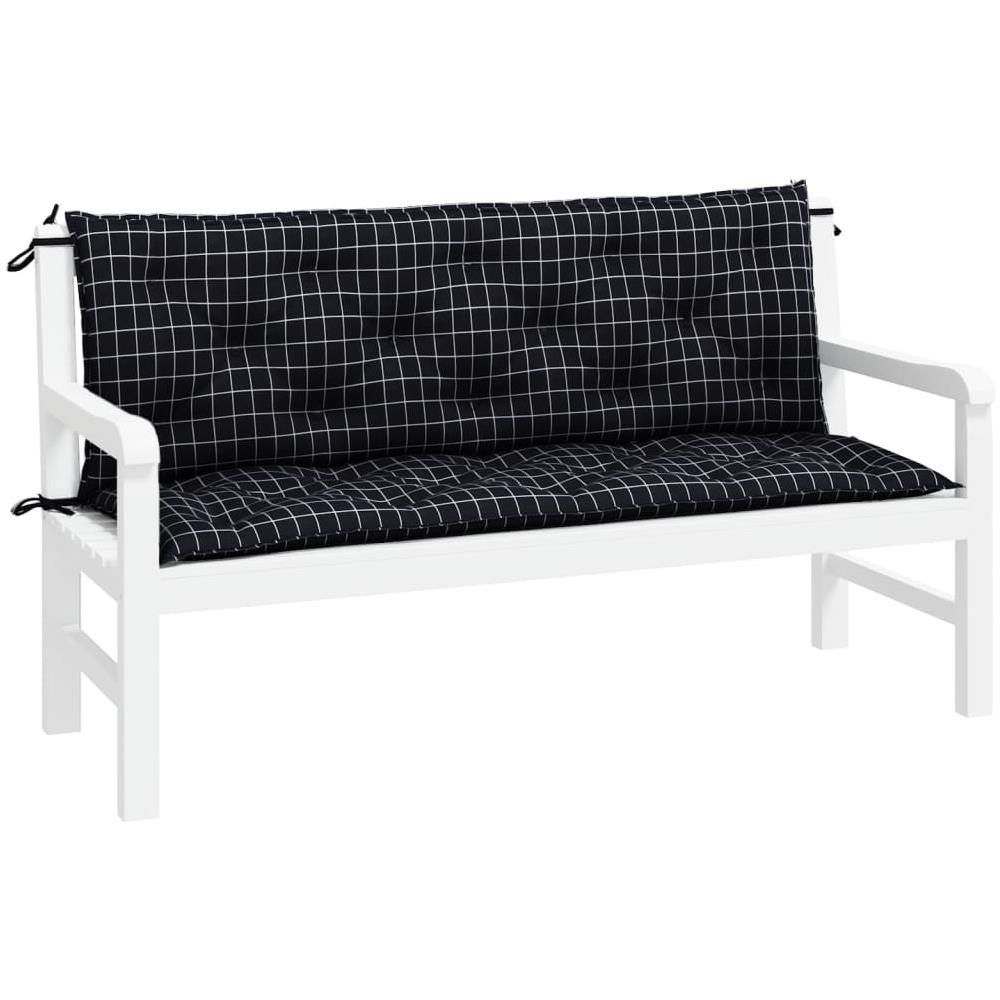 Cuscini Panca Da Giardino 2pz A Quadri Nero 150x50x7 Cm Tessuto - Foto 3
