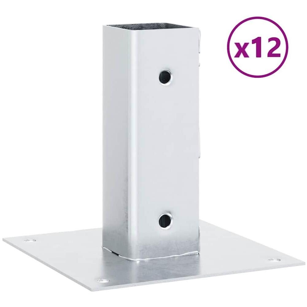 Basi per Pali Quadrate 12 pz Argento 51x51 mm Acciaio Zincato - Foto 1