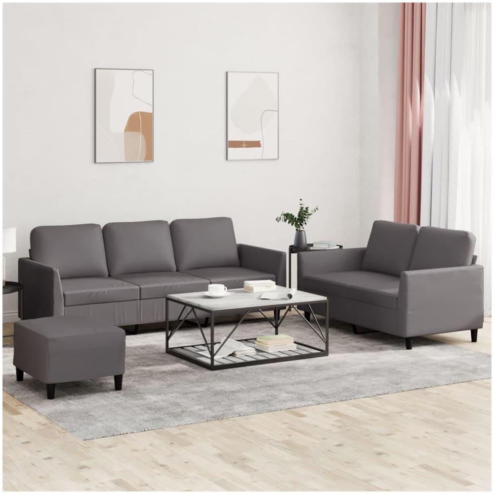 Set di Divani 3 pz con Cuscini Grigio in Similpelle - Foto 2
