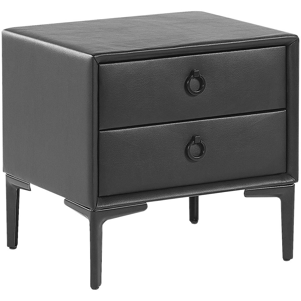 Comodino Con 2 Cassetti In Pelle Sintetica Nera Sezanne - Foto 1