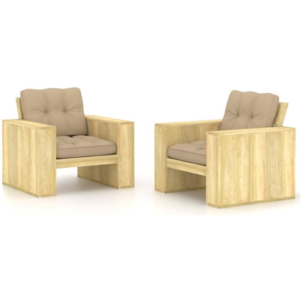 Sedie da Giardino 2 pz e Cuscini Beige Legno Pino Impregnato - Foto 1