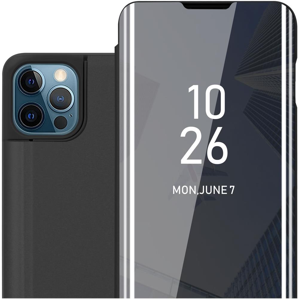 Custodia Compatibile Con Apple Iphone 12 Pro Max In Tormalina Nera - Clear View Specchio Coperchio Protettivo Con Funzione Di Supporto Protezione A 360 Gradi - Foto 1