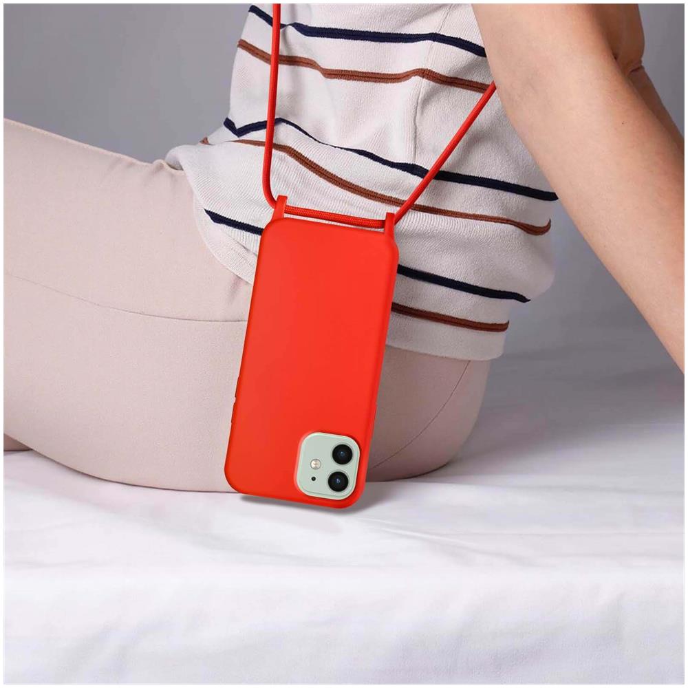 Cover Semirigida Per Iphone 12 / 12 Pro Cordino Nylon Intrecciato 80 Cm Rossa - Foto 2
