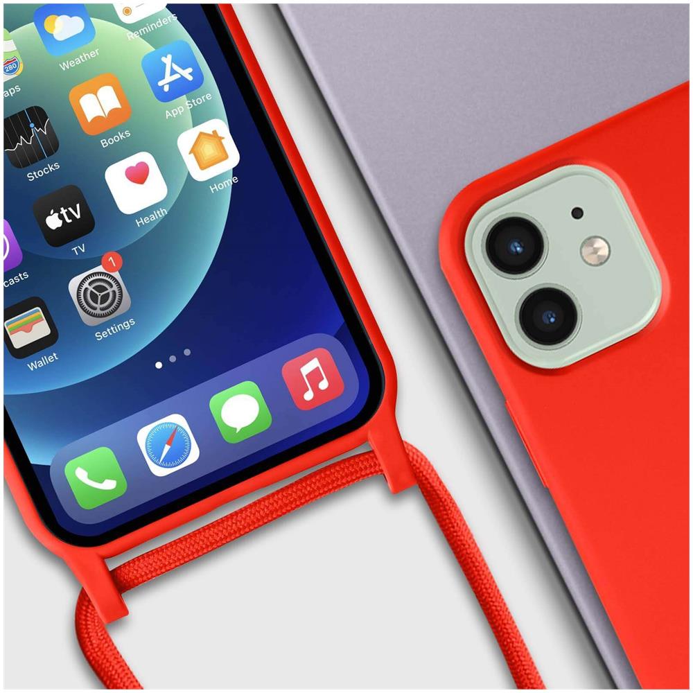 Cover Semirigida Per Iphone 12 / 12 Pro Cordino Nylon Intrecciato 80 Cm Rossa - Foto 5