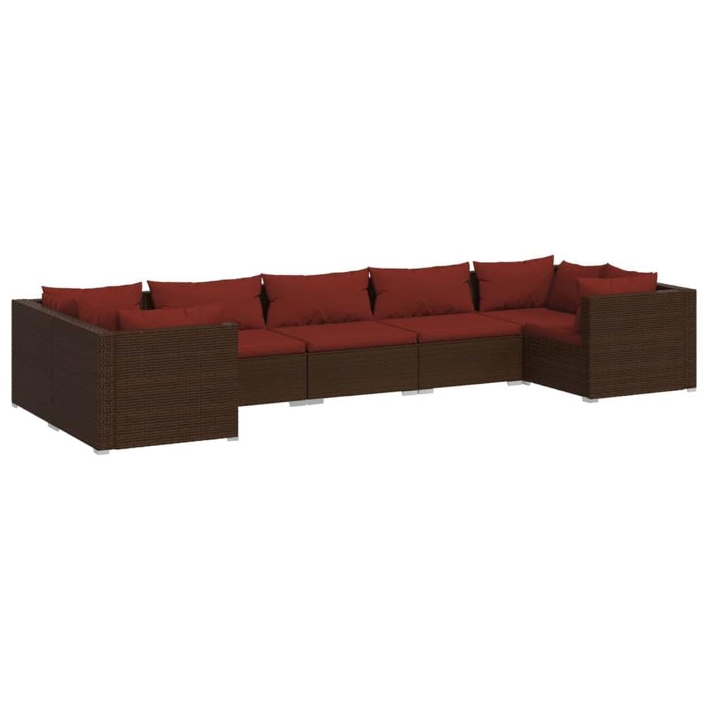 Set Divani Da Giardino 7 Pz Con Cuscini In Polyrattan Marrone - Foto 1