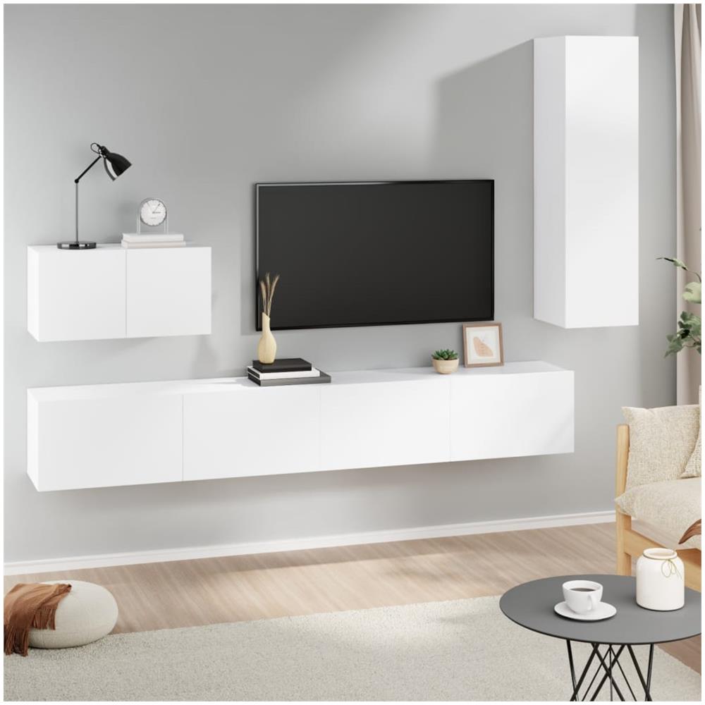 Set Di Mobili Porta Tv 4 Pz Bianco In Legno Multistrato - Foto 1