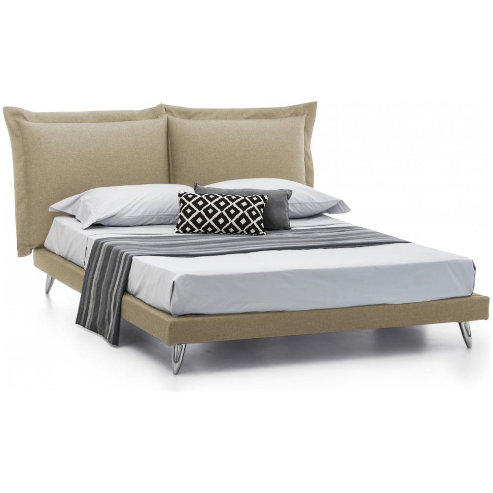 Letto Matrimoniale Ludovica, Letto Fisso In Tessuto Con Piedini, 100% Made In Italy, Adatto Per Materasso 160x190 Cm, Beige - Foto 2