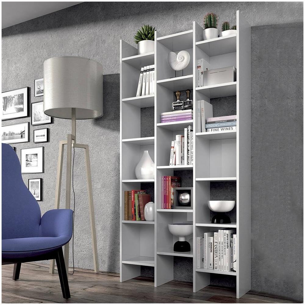Libreria Rockford, Mobile Portalibri Con 18 Ripiani, Scaffale Con Scomparti Quadrati, Scaffale Moderno Da Ufficio, 96x29h192 Cm, Bianco - Foto 1