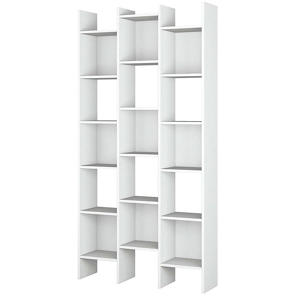 Libreria Rockford, Mobile Portalibri Con 18 Ripiani, Scaffale Con Scomparti Quadrati, Scaffale Moderno Da Ufficio, 96x29h192 Cm, Bianco - Foto 2