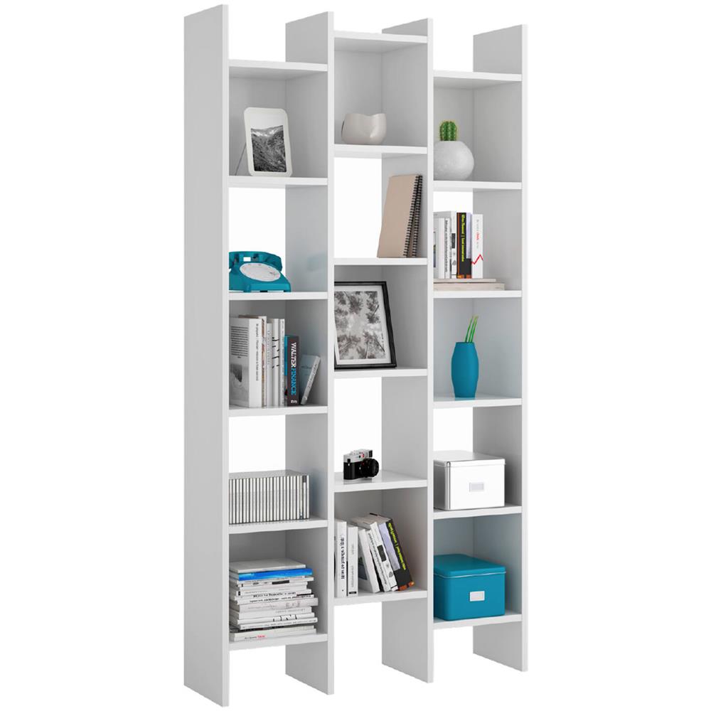 Libreria Rockford, Mobile Portalibri Con 18 Ripiani, Scaffale Con Scomparti Quadrati, Scaffale Moderno Da Ufficio, 96x29h192 Cm, Bianco - Foto 4