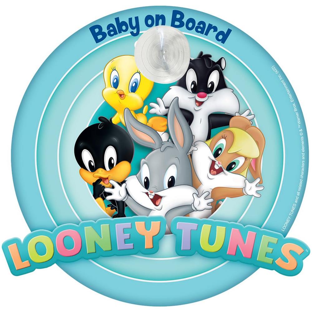 Bimbo A Bordo, Segnale Di Sicurezza Per Auto ""baby On Board"" Con Grafiche Dei Looney Tunes E Attacco A Ventosa - Foto 1