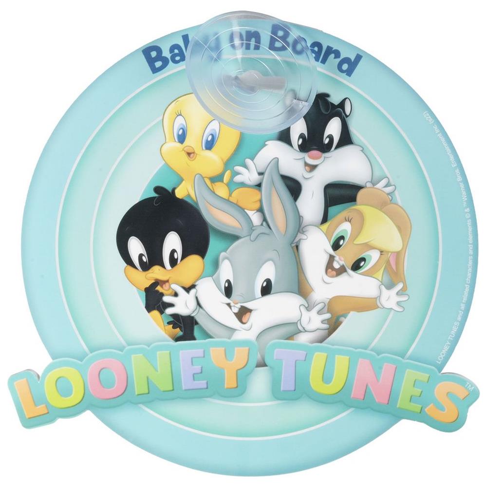 Bimbo A Bordo, Segnale Di Sicurezza Per Auto ""baby On Board"" Con Grafiche Dei Looney Tunes E Attacco A Ventosa - Foto 2