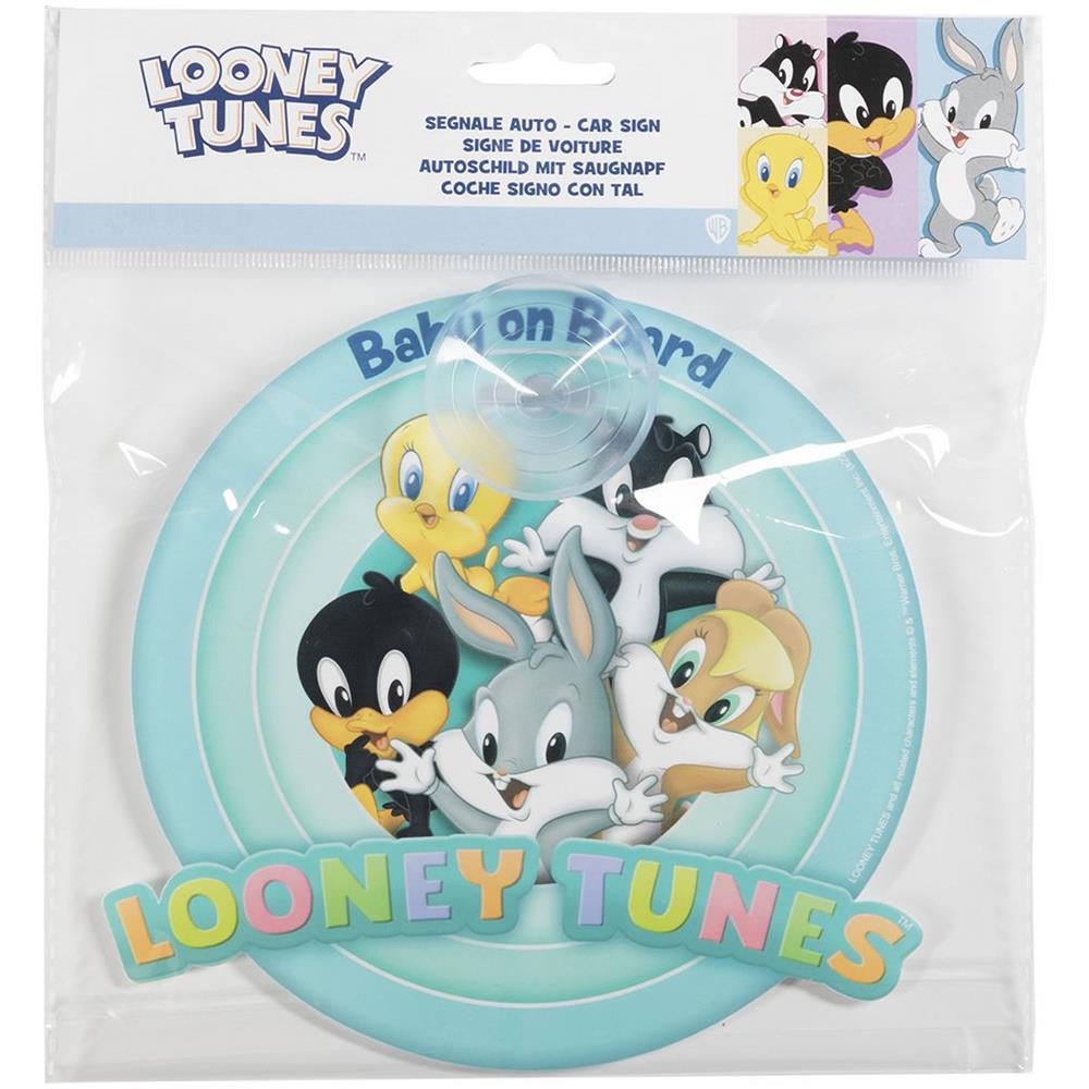 Bimbo A Bordo, Segnale Di Sicurezza Per Auto ""baby On Board"" Con Grafiche Dei Looney Tunes E Attacco A Ventosa - Foto 3
