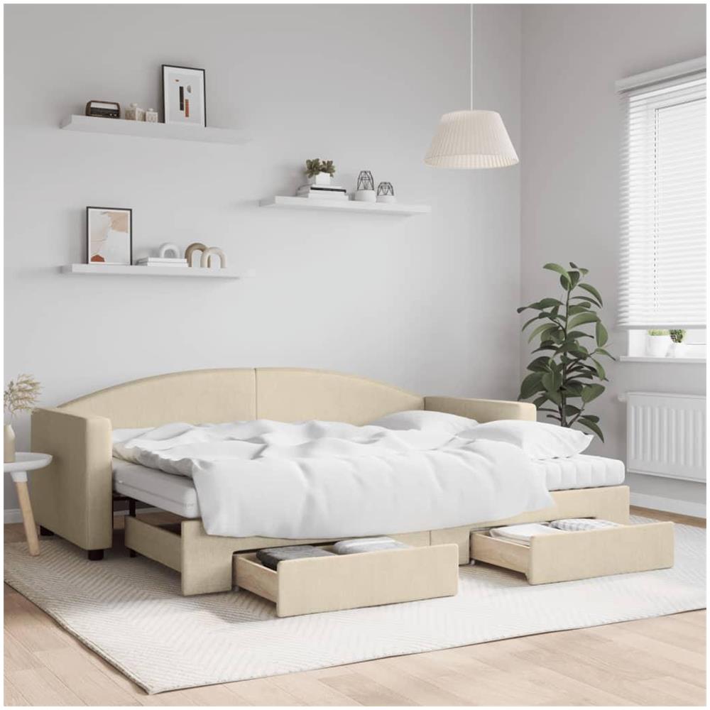 Divano Letto Estraibile con Cassetti Crema 80x200 cm in Tessuto - Foto 2