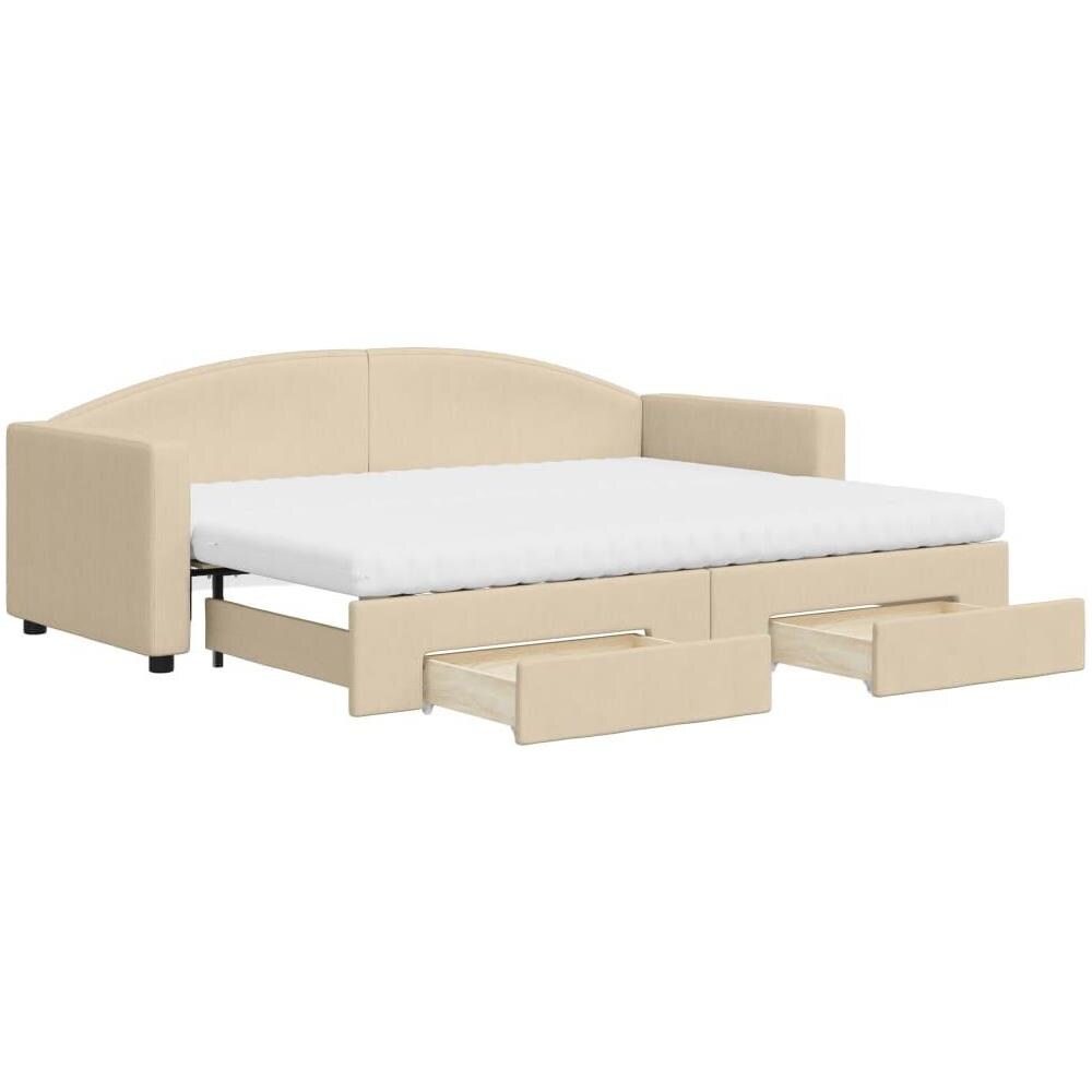 Divano Letto Estraibile con Cassetti Crema 80x200 cm in Tessuto - Foto 1