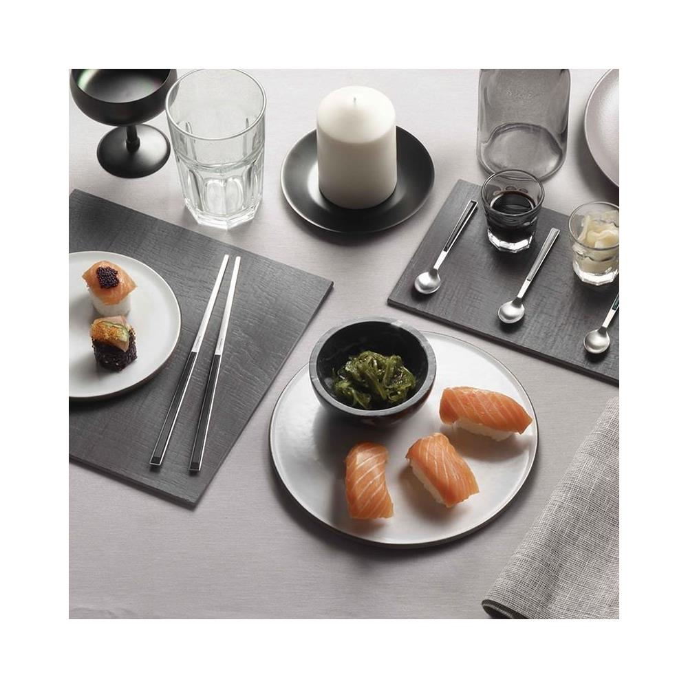 Sushi Pro Set 24 posate da tavola in acciaio satinato con manico nero Confezione - Set da 24 Pezzi - 6 Posti Tavola - Confezione Regalo Made in Italy - Foto 2