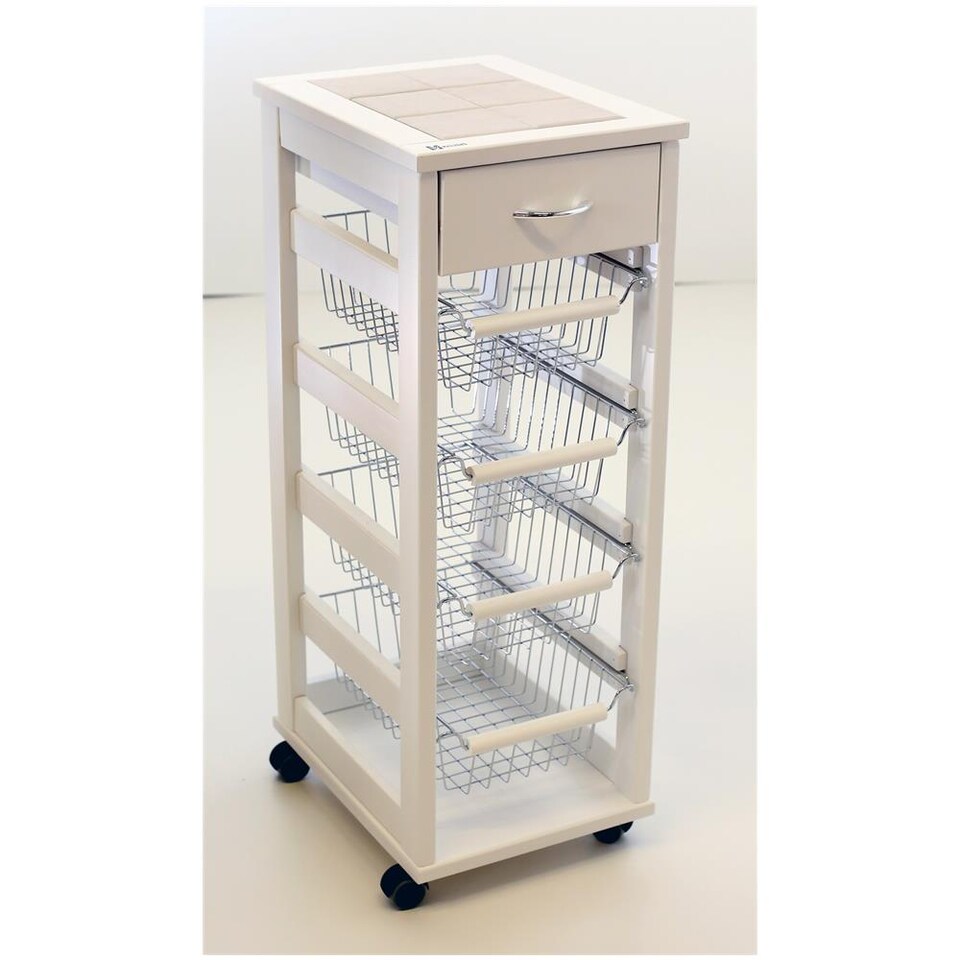 Carrello Portatutto In Faggio MASLEGNO – Portafrutta, Pane E Bottiglie, H.85 Cm, Finitura Ciliegio