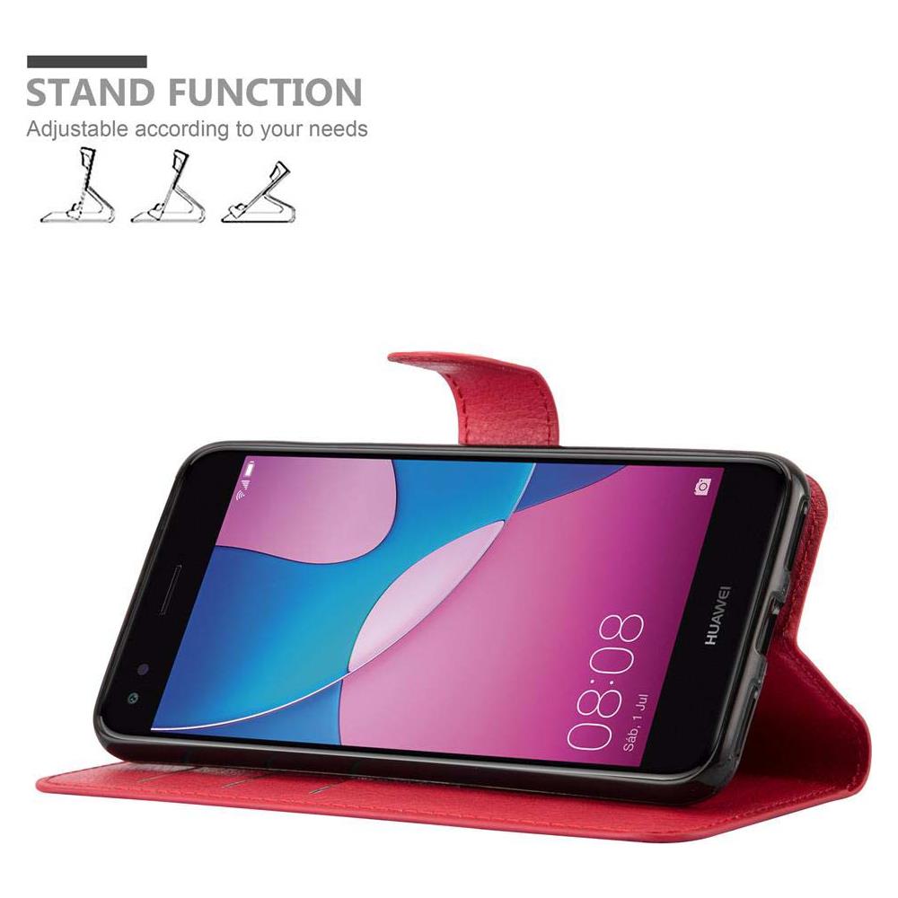 Custodia Compatibile Con Huawei Y6 Pro 2017 In Rosso Carminio - Coperchio Protettiva Con Chiusura Magnetica, Funzione Stand E Tasca Per Le Carte - Foto 6