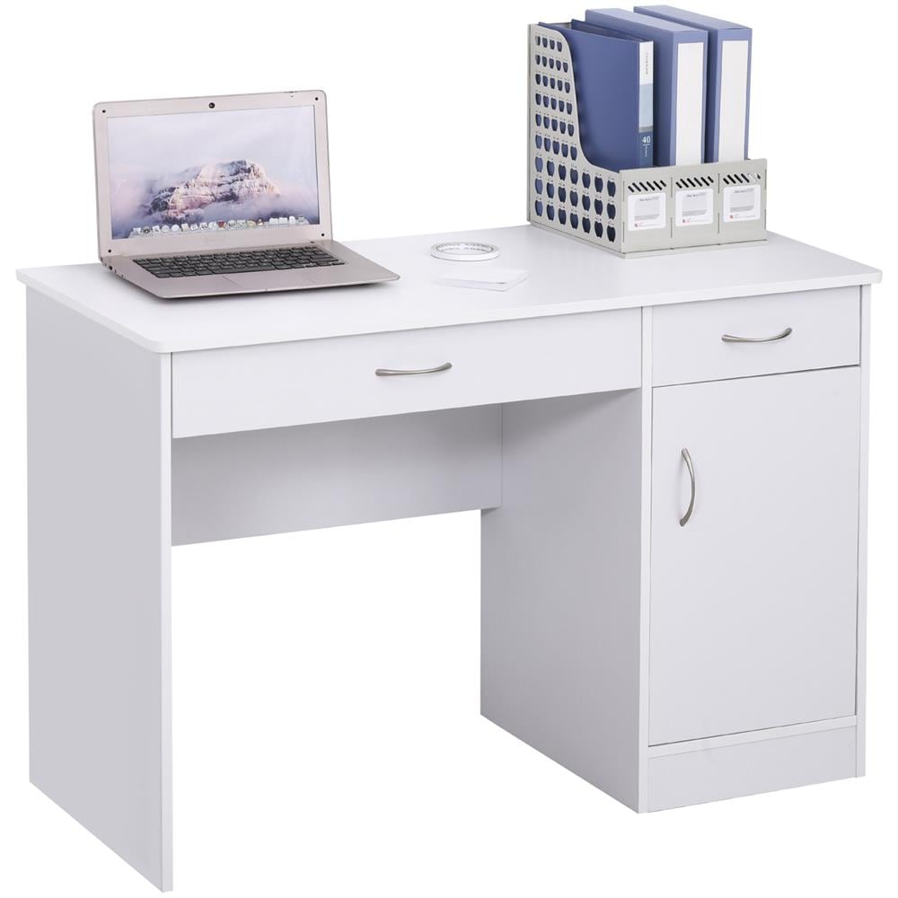 Scrivania Pc Moderna Da Ufficio O Camera 2 Cassetti E Armadietto In Legno Bianco - Foto 1