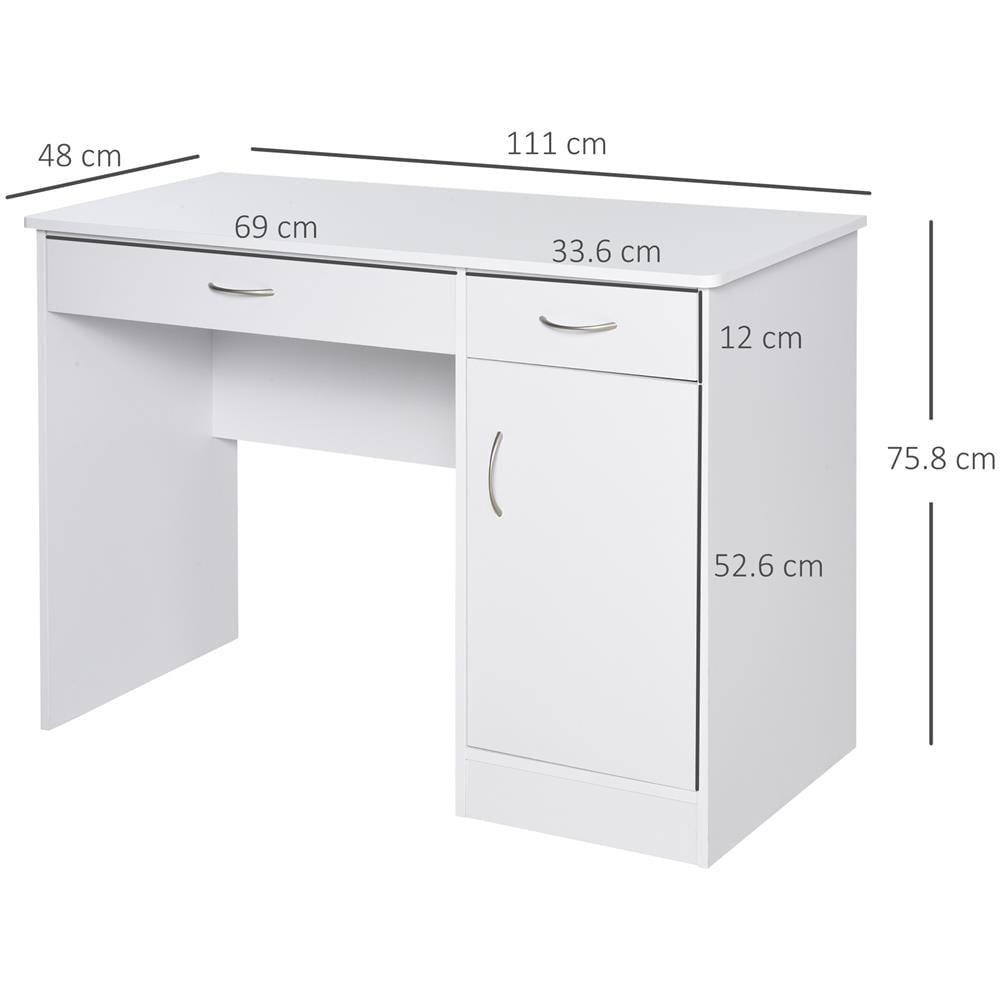 Scrivania Pc Moderna Da Ufficio O Camera 2 Cassetti E Armadietto In Legno Bianco - Foto 8
