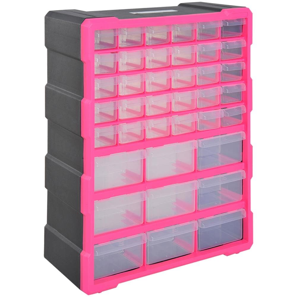Cassettiera In Plastica Portaminuterie Con 39 Cassetti Trasparenti, Montaggio A Muro O A Terra 38x16x47.5cm Rosa - Foto 1