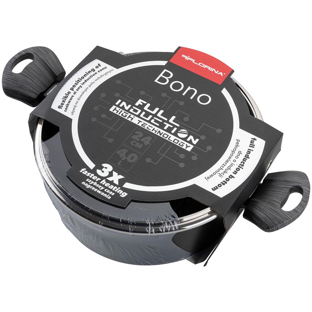 Bono Casseruola Alta Induzione, 24cm, 4 Litri, Coperchio In Vetro, Antiaderente Nero - Foto 2