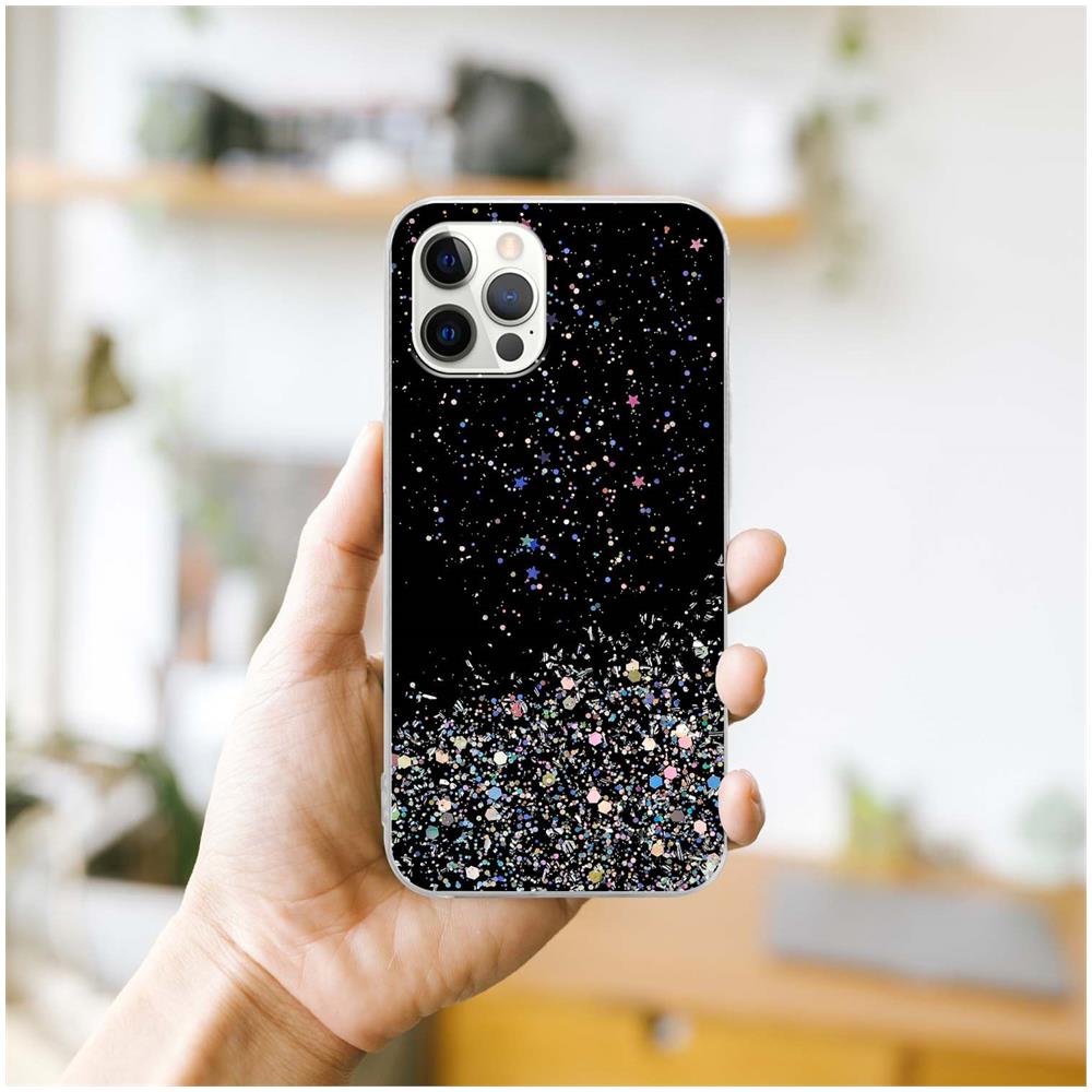 Custodia Compatibile Con Apple Iphone 12 / 12 Pro In Nero Con Glitter - Coperchio Protettivo In Silicone Tpu Flessibile Con Glitter Scintillanti - Foto 8