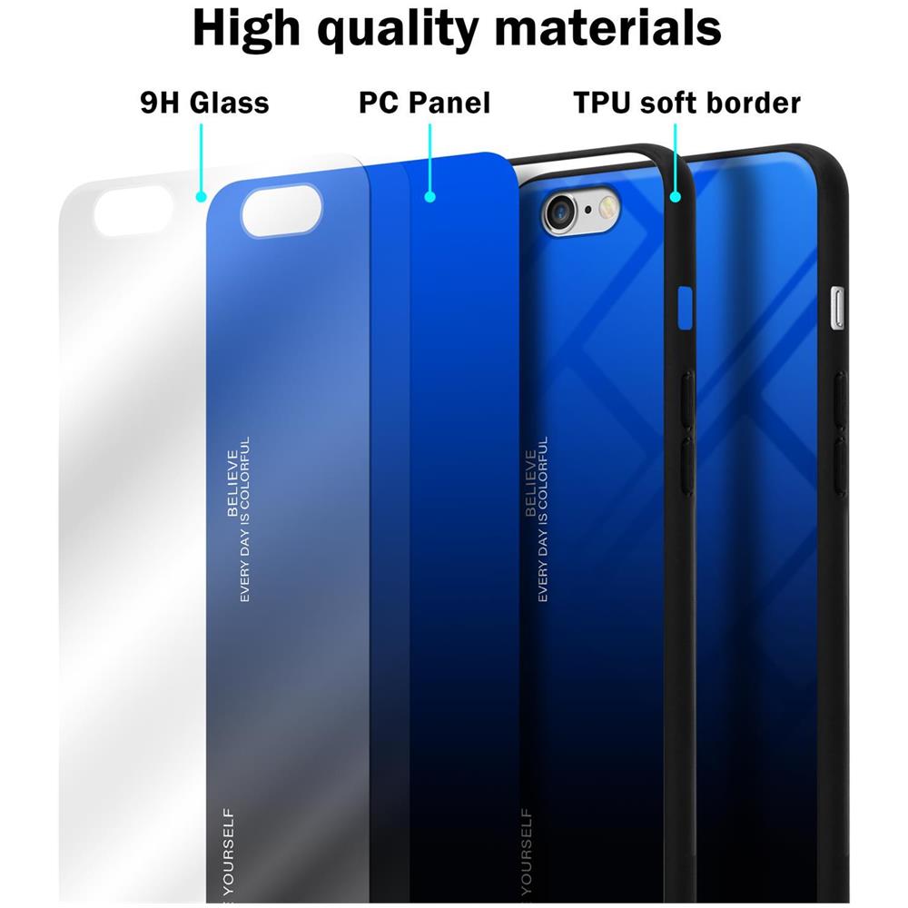 Custodia Compatibile Con Apple Iphone 6 / 6s In Blu - Nero - Coperchio Protettivo Bicolore In Vetro Temperato E Silicone Tpu - Foto 7