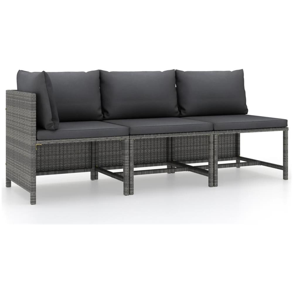 Set Divani Da Giardino 3 Pz Con Cuscini In Polyrattan Grigio - Foto 1