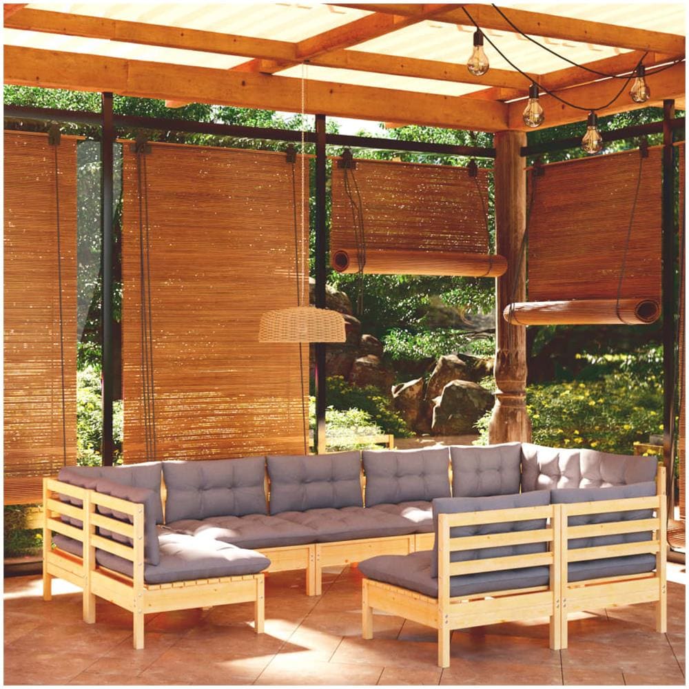 Set Divani Da Giardino 9 Pz Con Cuscini Grigi Massello Di Pino - Foto 1